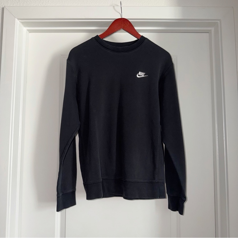 4/$13 Nike Black Crew Sweatshirt with White Swoosh Logo